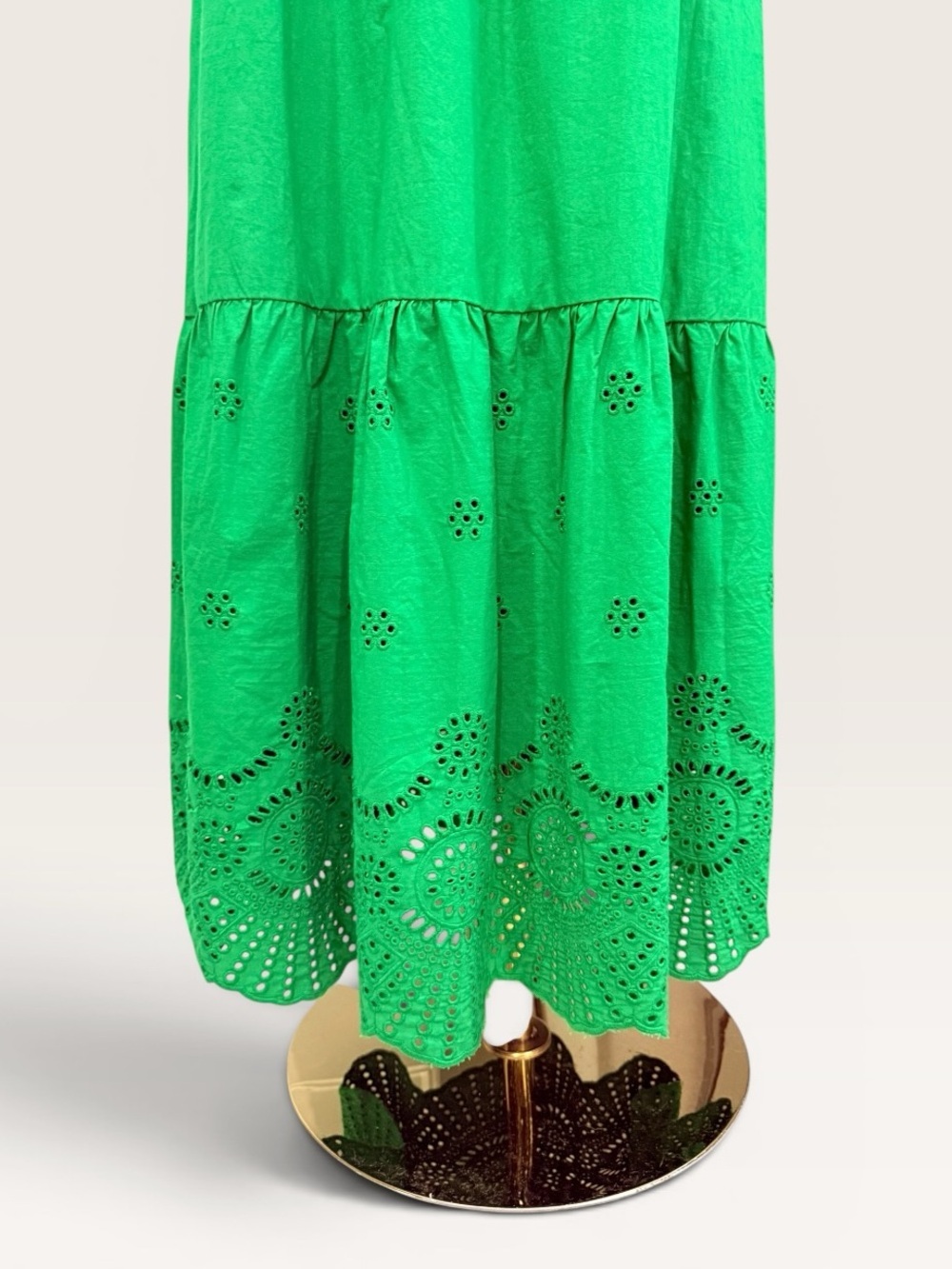 Adrianna Papell Smocked Waist Tie Sleeve Eyelet Cotton Sundress Kelly Green NWT - Picture 7 of 15